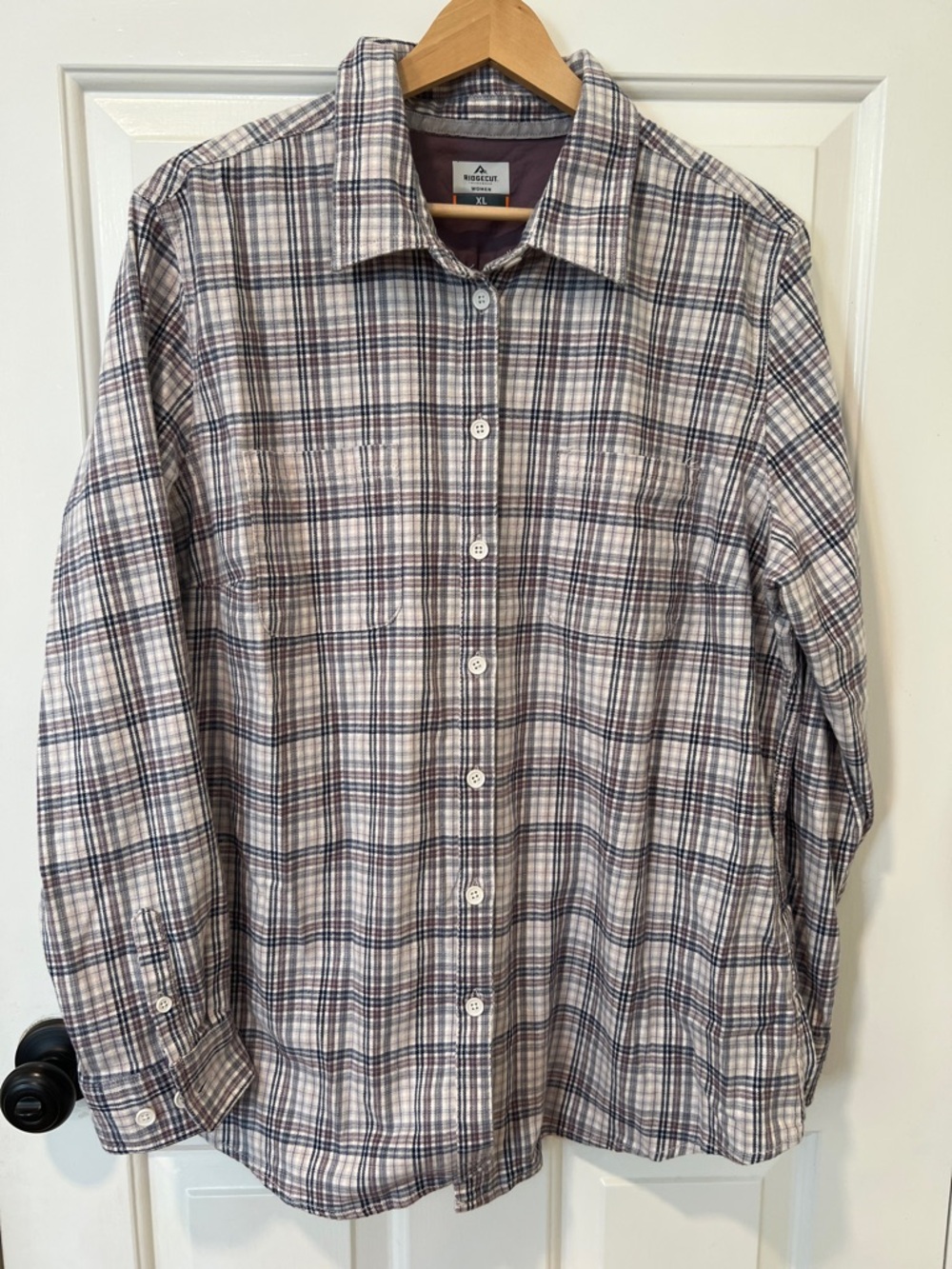 Women’s Plaid Button-Down Shirt in Blue & Purple